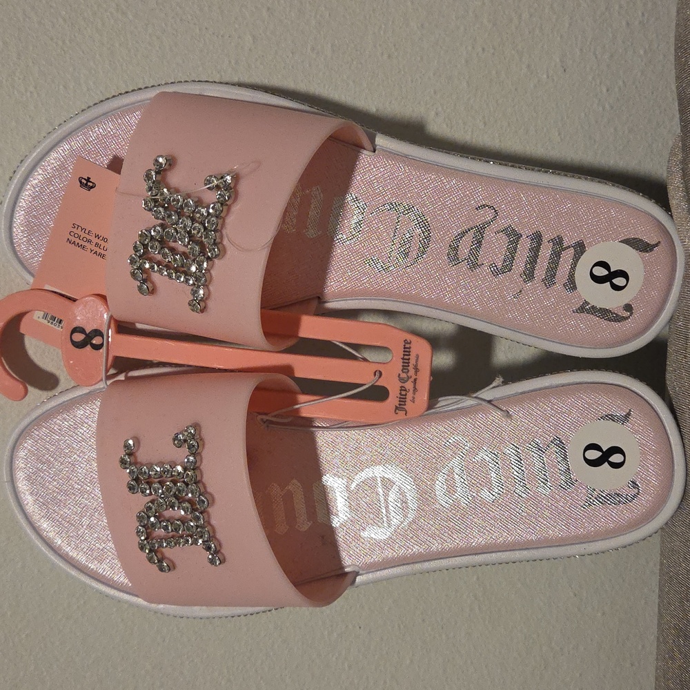 New Juicy Couture Blush Pink Yaresi 2 Rhinestone Slip On Slide Sandals - Picture 8 of 12